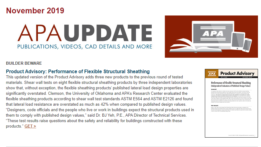 APA Flexible Structural Sheathing Advisory